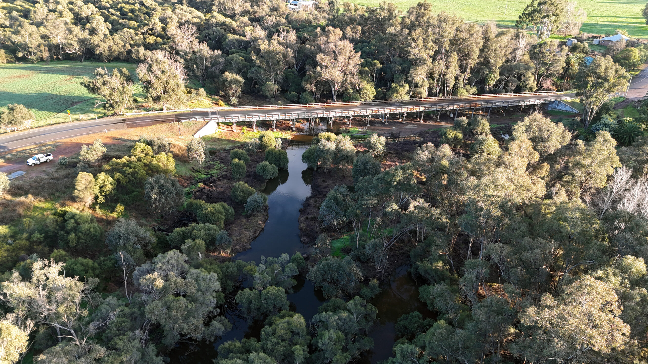 Hotham river and bridge from a drone. 