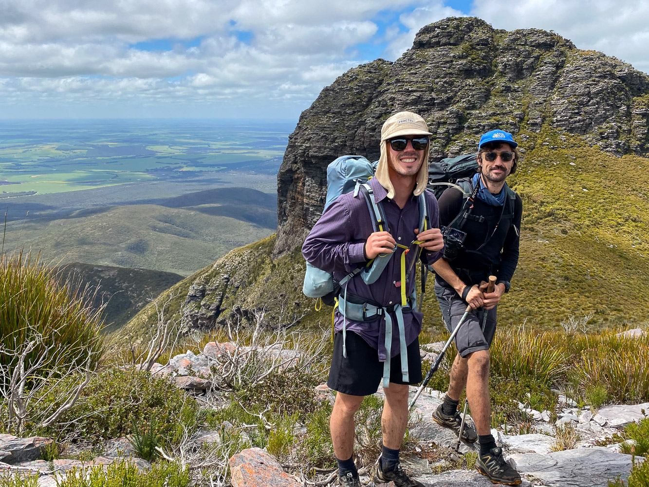Johno and Kenny standing together in hiking gear on a mountain in Stirling Ranges National Park